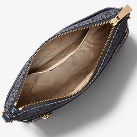 MICHAEL KORS Jet Set Signature Logo Print Woven Crossbody Navy Bag AUTHENTIC NWT - Picture 4 of 5